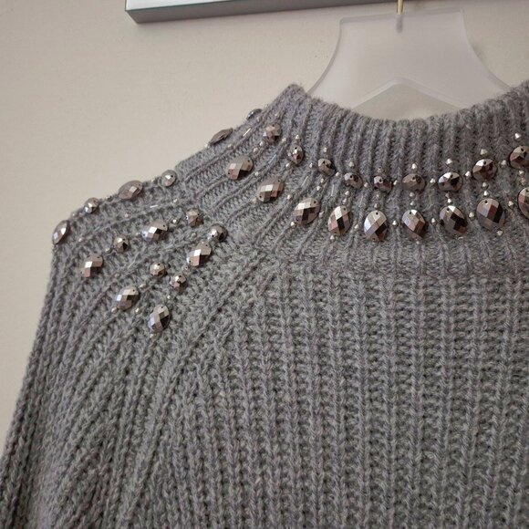 EUC Zara grey wool blend knit sweater with embellished details, L - Picture 7 of 7
